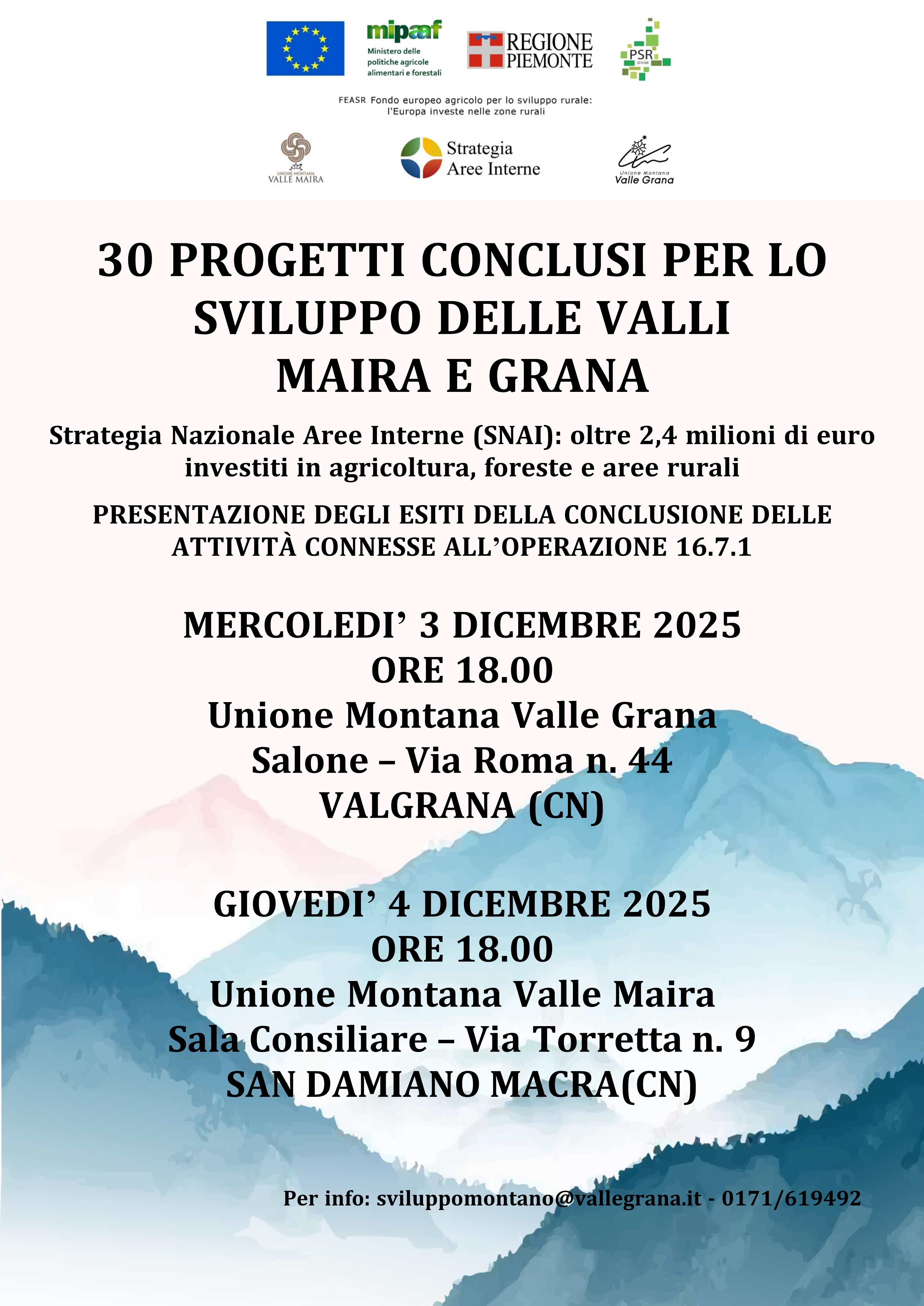 Invito alla presentazione finale della Strategia Nazionale AREE INTERNE Valli Maira e Grana per l'AGRICOLTURA